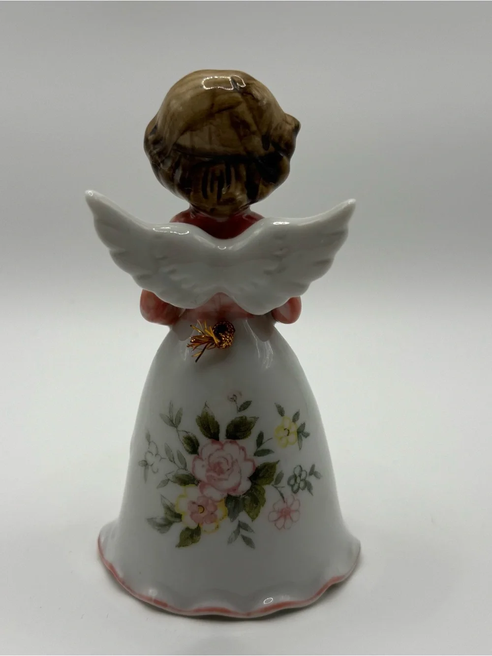 VTG April Birthday Angel Bell Figurine Pink Floral Kitsch Cottagecore Coquette